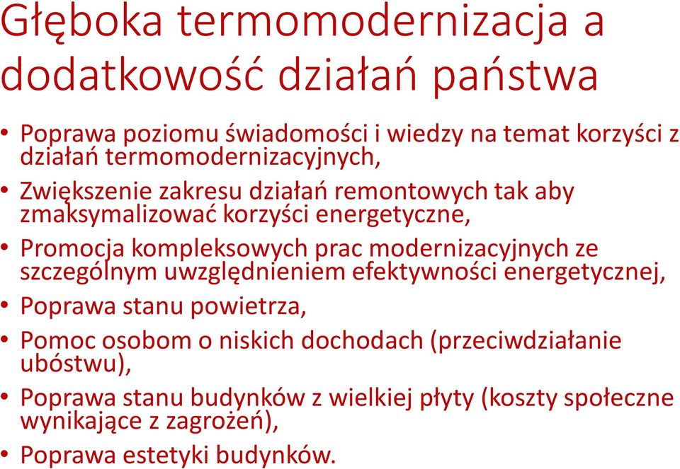 kompleksowych prac modernizacyjnych ze szczególnym uwzględnieniem efektywności energetycznej, Poprawa stanu powietrza, Pomoc osobom