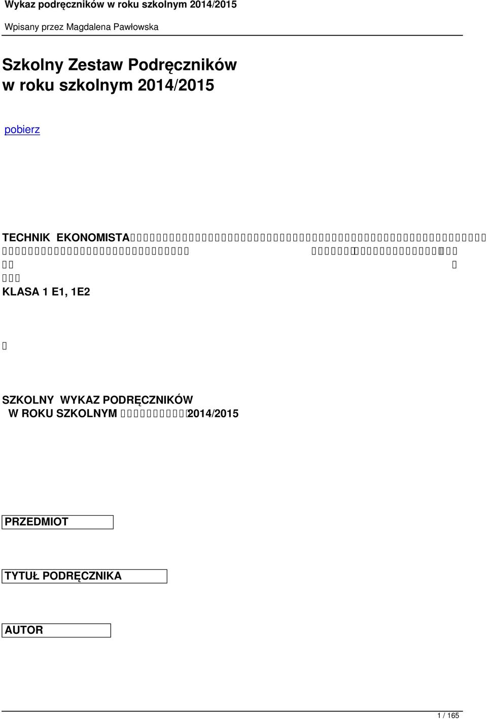 E1, 1E2 SZKOLNY WYKAZ PODRĘCZNIKÓW W ROKU