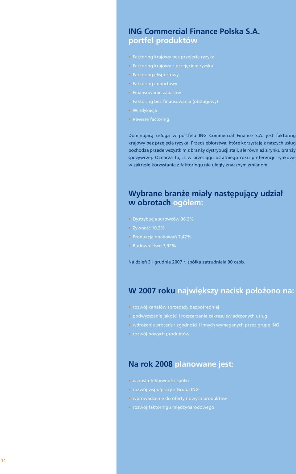 Windykacja Reverse factoring Dominujàcà us ugà w portfelu ING Commercial Finance S.A. jest faktoring krajowy bez przej cia ryzyka.