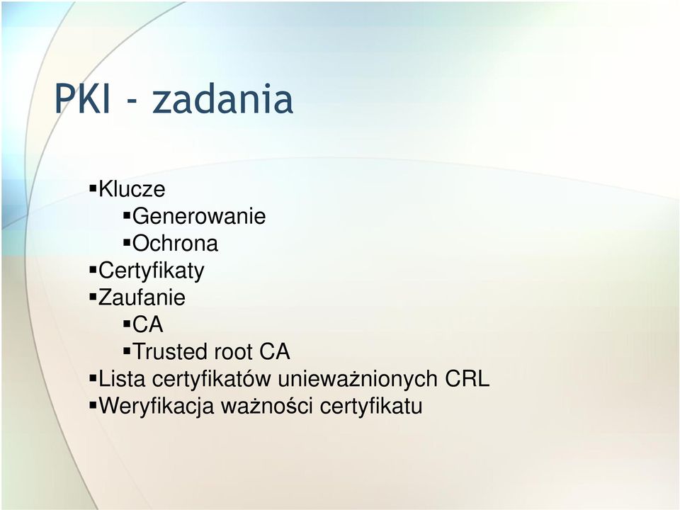 Trusted root CA Lista certyfikatów