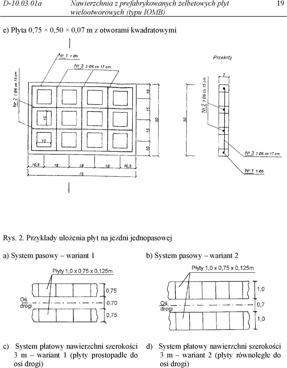 pasowy wariant 2 c) System płatowy nawierzchni szerokości 3 m wariant 1 (płyty