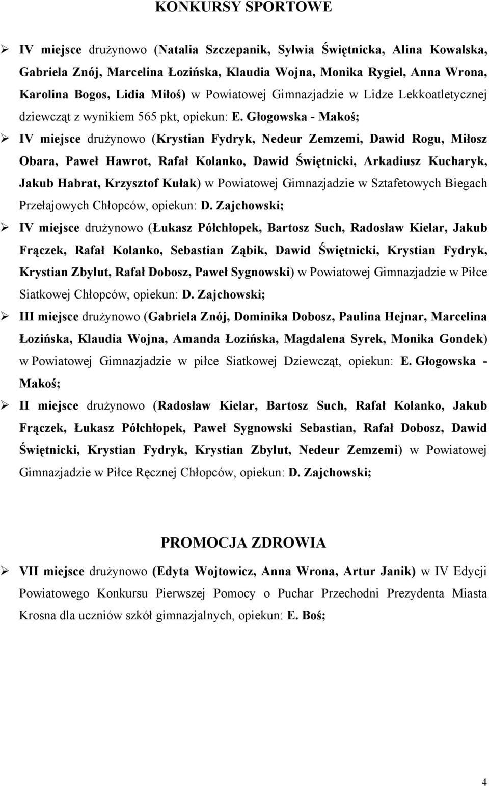 Głogowska - Makoś; IV miejsce drużynowo (Krystian Fydryk, Nedeur Zemzemi, Dawid Rogu, Miłosz Obara, Paweł Hawrot, Rafał Kolanko, Dawid Świętnicki, Orkadiusz Kucharyk, Jakub Habrat, Krzysztof Kułak) w