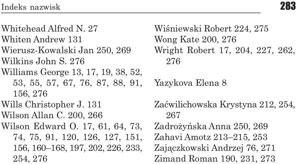 17, 61, 64, 73, 74, 75, 91, 120, 126, 127, 151, 156, 160 168, 197, 202, 226, 233, 254, 276 283 Wiœniewski Robert 224, 275 Wong Kate 200, 276 Wright