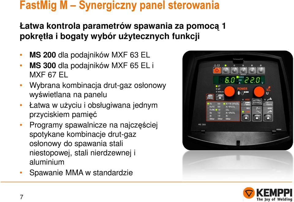 drut-gaz osłonowy wyświetlana na panelu Łatwa w użyciu i obsługiwana jednym przyciskiem pamięć Programy spawalnicze na