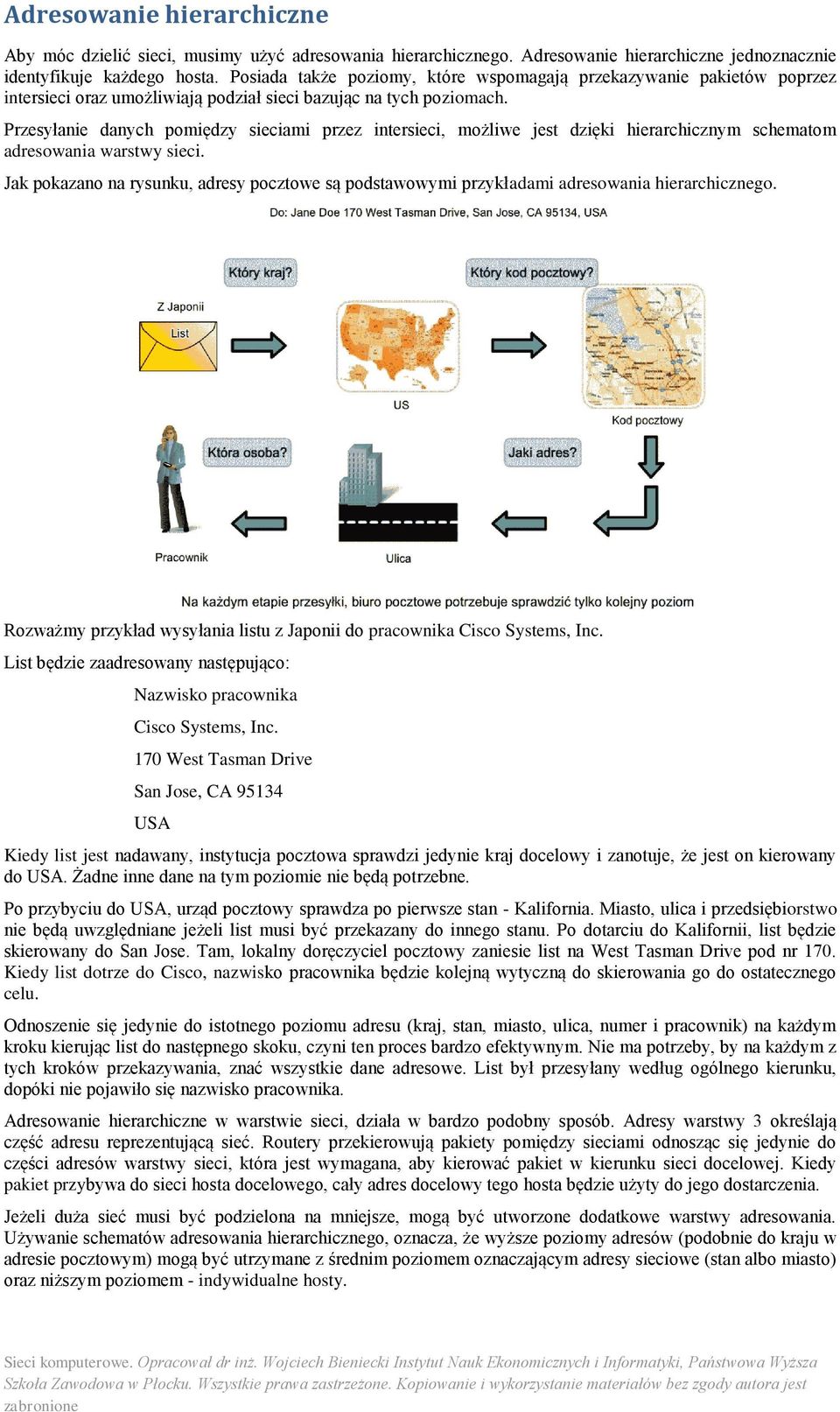 Przesyłanie danych pomiędzy sieciami przez intersieci, możliwe jest dzięki hierarchicznym schematom adresowania warstwy sieci.