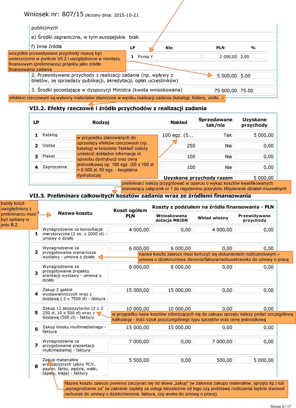 Efekty rzeczowe i źródła przychodów z realizacji zadania LP Rodzaj Nakład Sprzedawane tak/nie Uzyskane przychody 1 Katalog 100 egz.