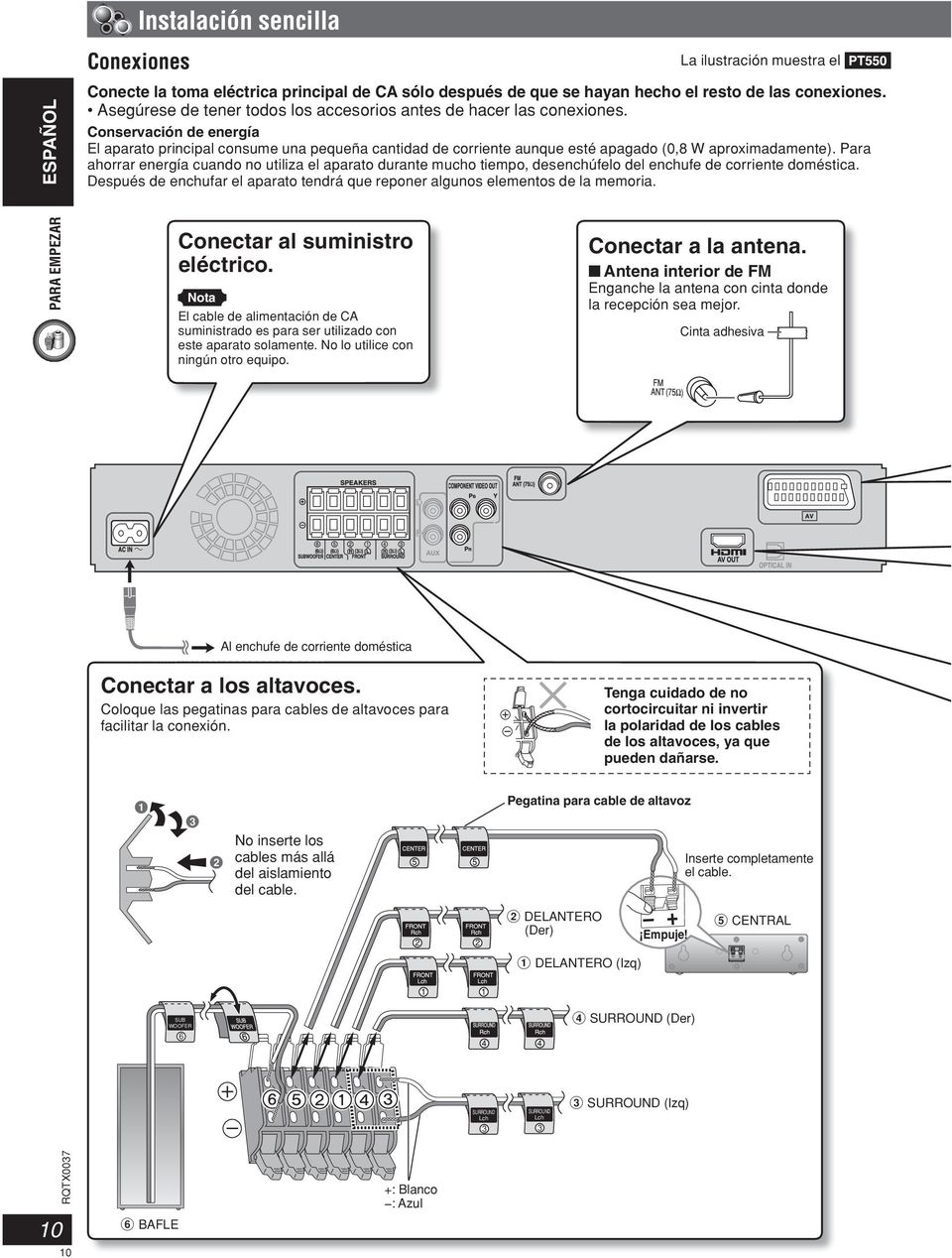 Conservación de energía El aparato principal consume una pequeña cantidad de corriente aunque esté apagado (0,8 W aproximadamente).