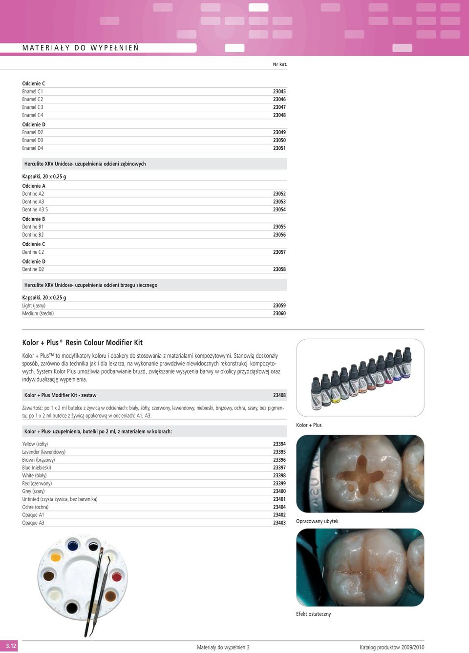 5 23054 Odcienie B Dentine B1 23055 Dentine B2 23056 Odcienie C Dentine C2 23057 Odcienie D Dentine D2 23058 Herculite XRV Unidose- uzupełnienia odcieni brzegu siecznego Kapsułki, 20 x 0.