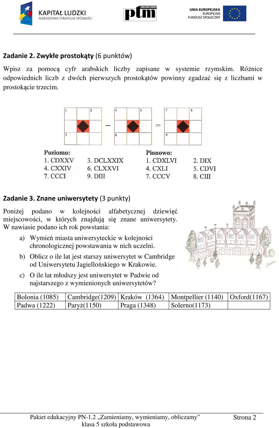 Znane uniwersytety (3 punkty) Poniżej podano w kolejności alfabetycznej dziewięć miejscowości, ci, w których znajdują się znane uniwersytety.