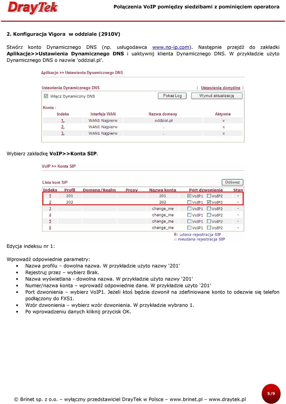 Edycja indeksu nr 1: Wprowadź odpowiednie parametry: Nazwa profilu dowolna nazwa. W przykładzie użyto nazwy 201 Rejestruj przez wybierz Brak. Nazwa wyświetlana - dowolna nazwa.