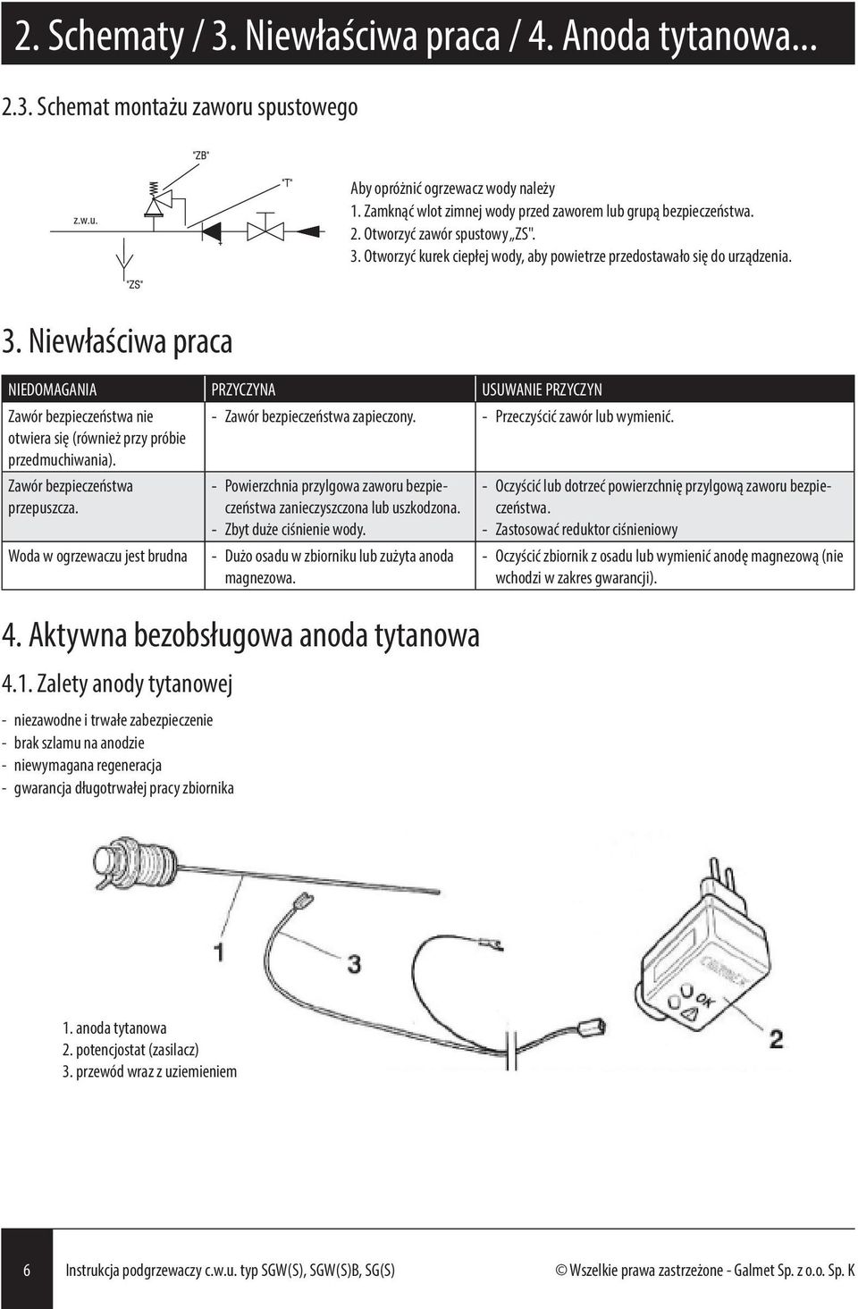 Zawór bezpieczeństwa przepuszcza. -- Zawór bezpieczeństwa zapieczony. -- Przeczyścić zawór lub wymienić. -- Powierzchnia przylgowa zaworu bezpieczeństwa zanieczyszczona lub uszkodzona.