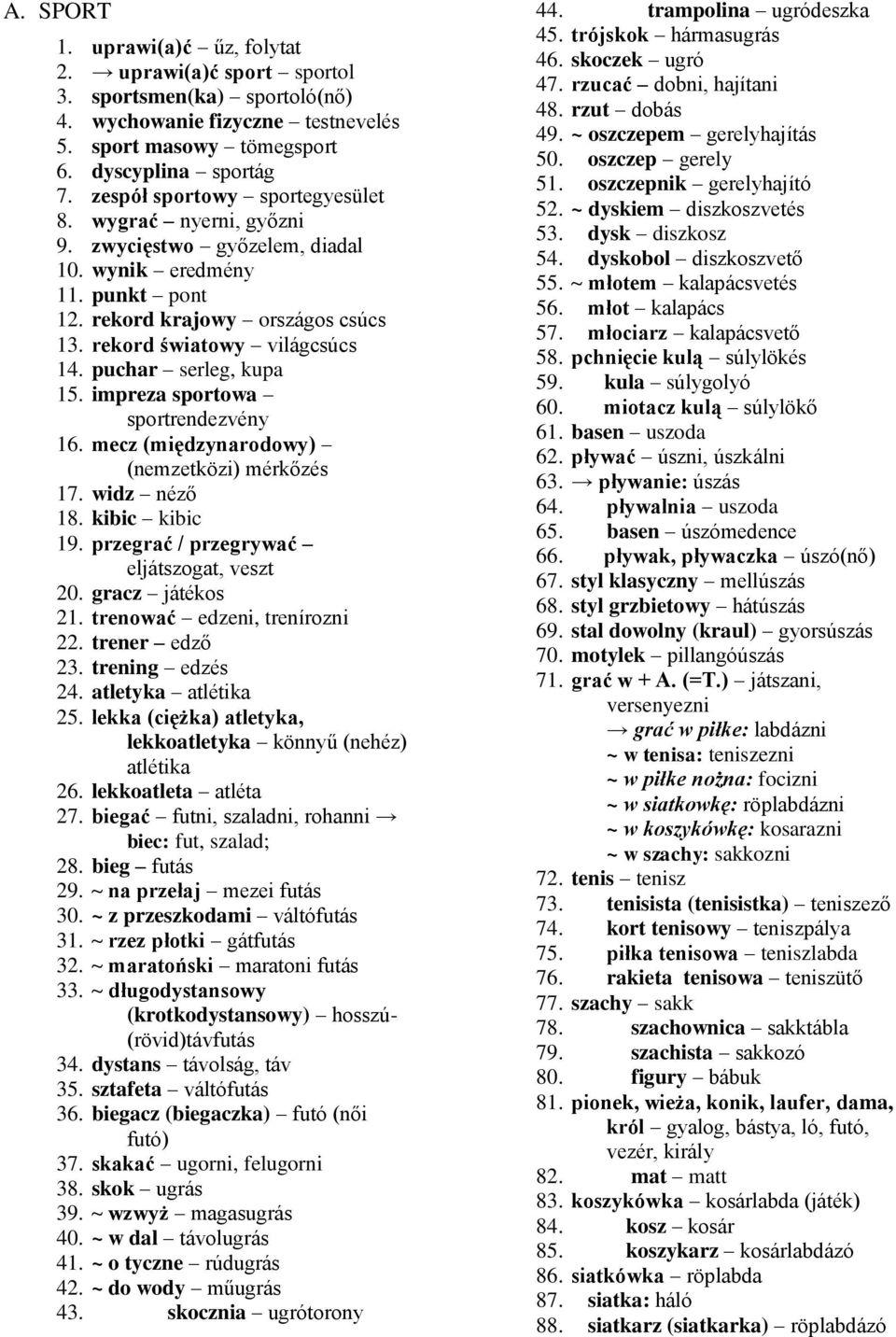 puchar serleg, kupa 15. impreza sportowa sportrendezvény 16. mecz (międzynarodowy) (nemzetközi) mérkőzés 17. widz néző 18. kibic kibic 19. przegrać / przegrywać eljátszogat, veszt 20.