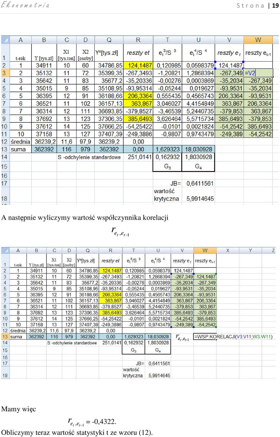 korelacji r, e t e t Mamy więc r e t, e t =