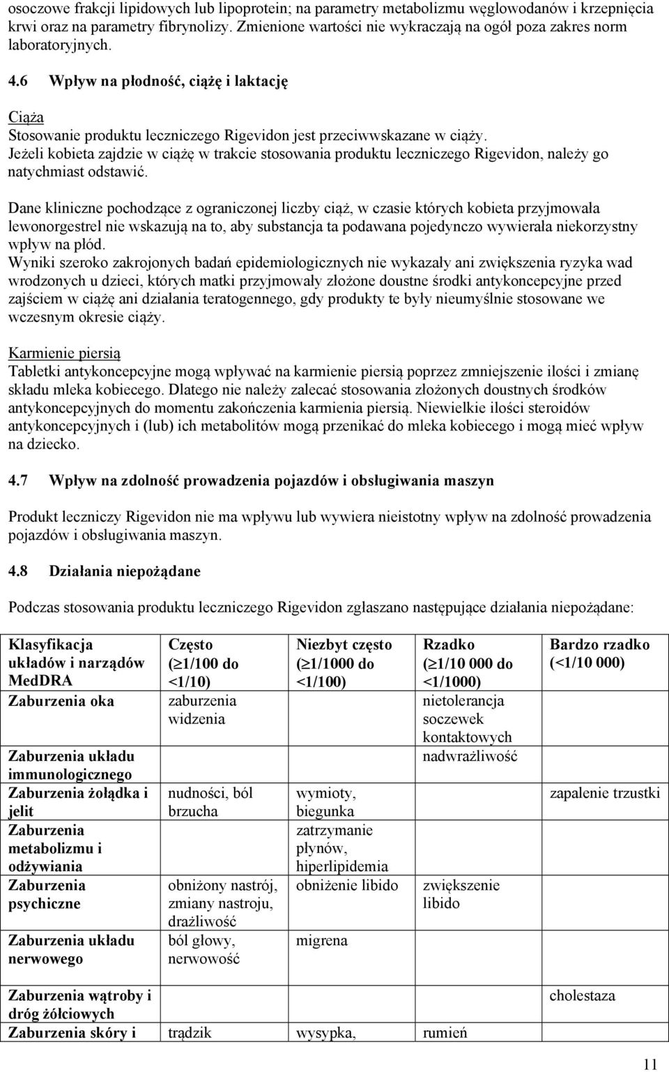 Jeżeli kobieta zajdzie w ciążę w trakcie stosowania produktu leczniczego Rigevidon, należy go natychmiast odstawić.