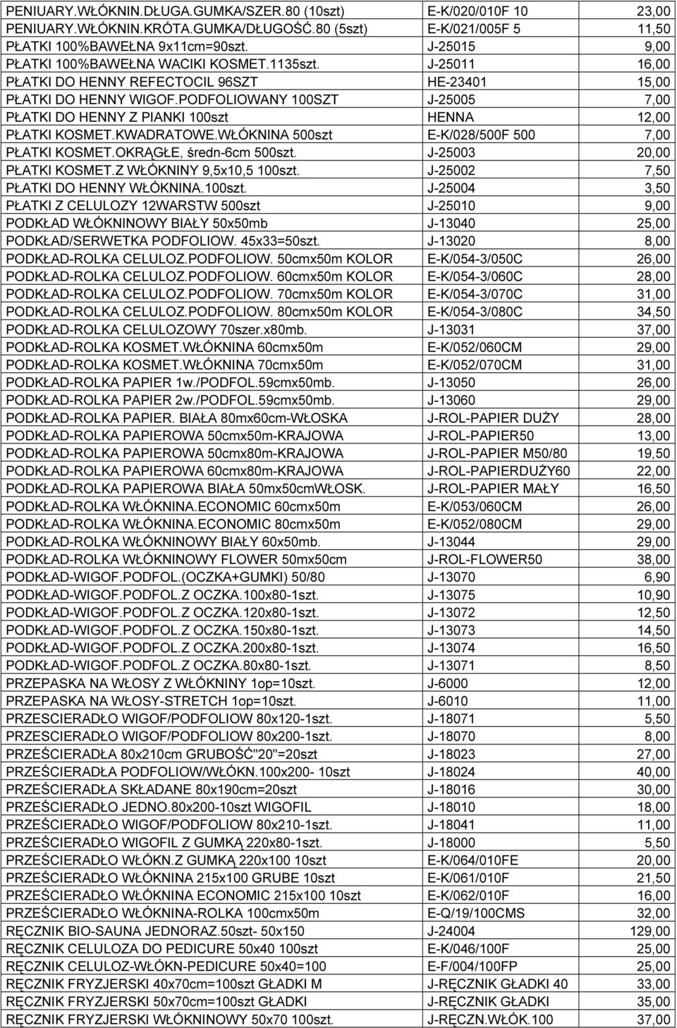 PODFOLIOWANY 100SZT J-25005 7,00 PŁATKI DO HENNY Z PIANKI 100szt HENNA 12,00 PŁATKI KOSMET.KWADRATOWE.WŁÓKNINA 500szt E-K/028/500F 500 7,00 PŁATKI KOSMET.OKRĄGŁE, średn-6cm 500szt.