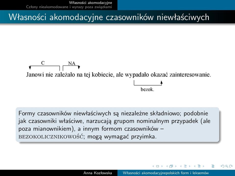 Formy czasowników niewłaściwych są niezależne składniowo; podobnie jak czasowniki