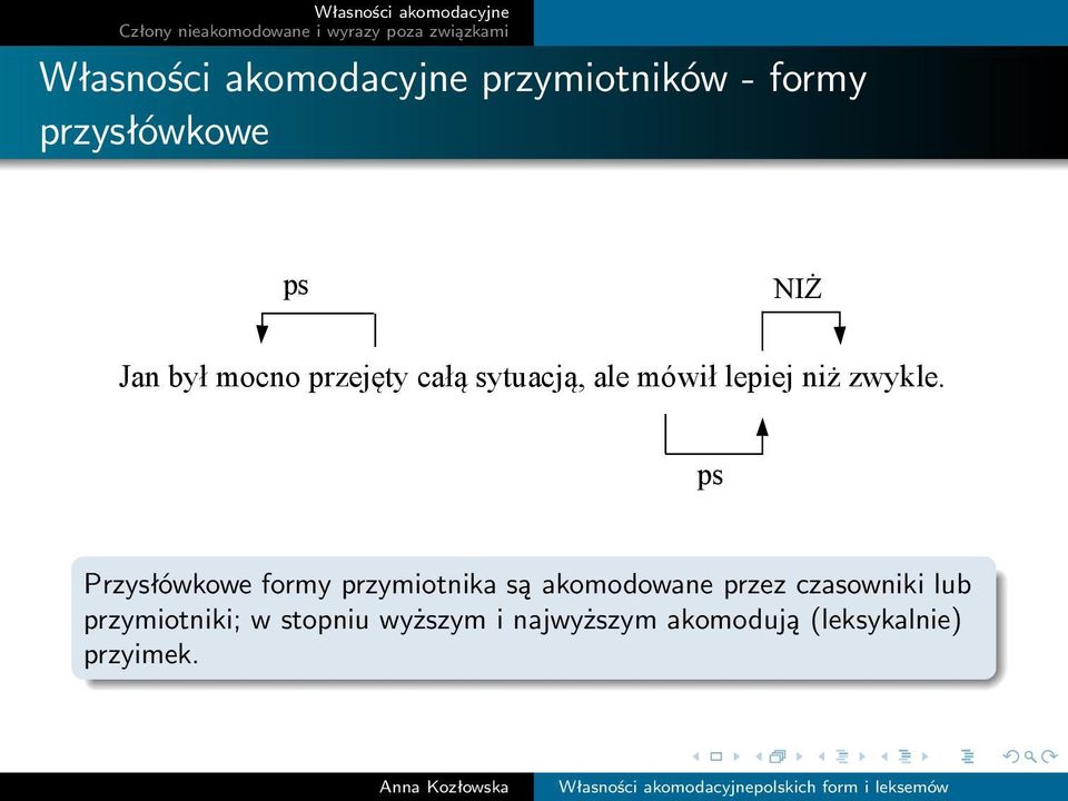 ps Przysłówkowe formy przymiotnika są akomodowane przez czasowniki lub