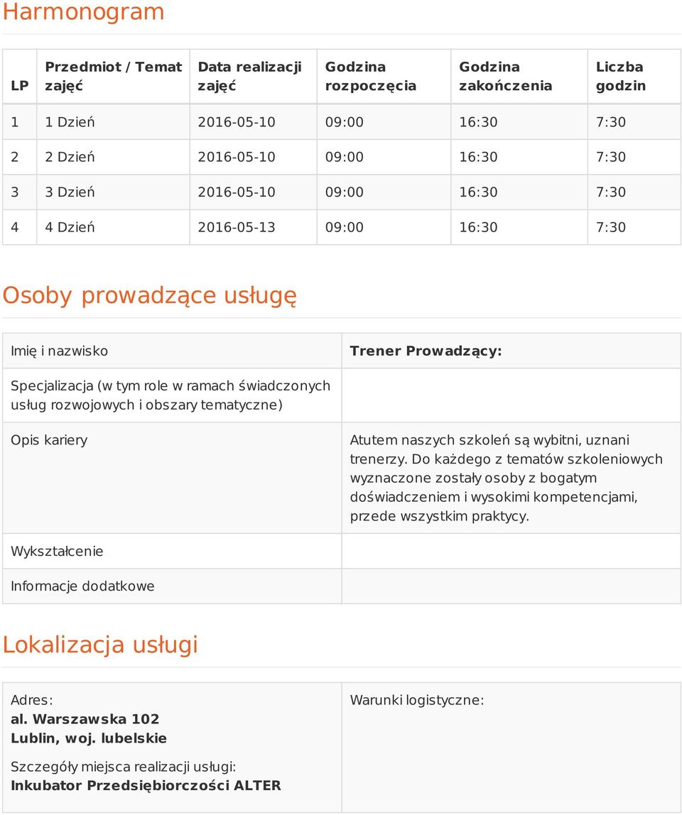 obszary tematyczne) Opis kariery Atutem naszych szkoleń są wybitni, uznani trenerzy.