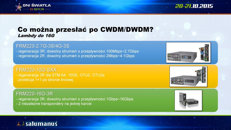 7Gbps - regeneracja 2R, dowolny strumień o przepływności 2Mbps~4.