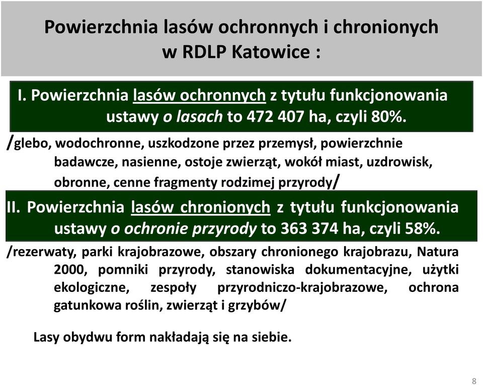 Powierzchnia lasów chronionych z tytułu funkcjonowania ustawy o ochronie przyrody to 363 374 ha, czyli 58%.