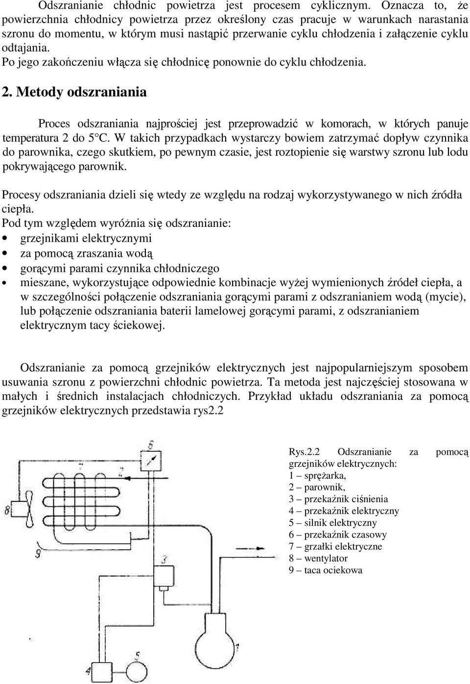 Po jego zakończeniu włącza się chłodnicę ponownie do cyklu chłodzenia. 2. Metody odszraniania Proces odszraniania najprościej jest przeprowadzić w komorach, w których panuje temperatura 2 do 5 C.