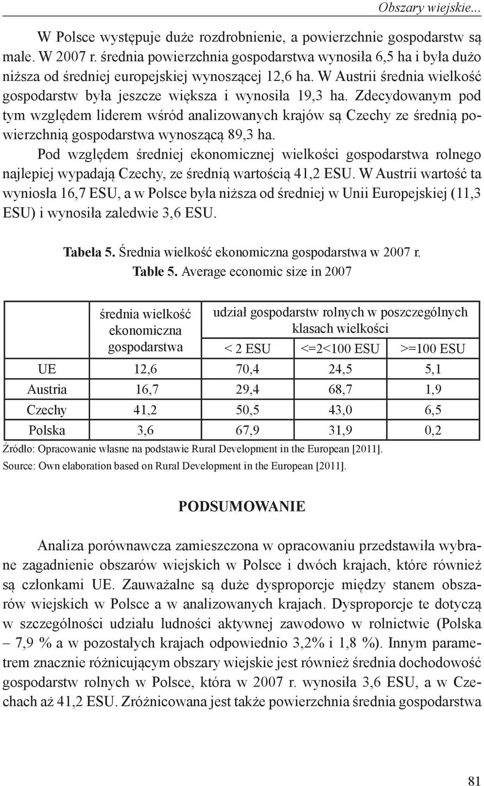 Zdecydowanym pod tym względem liderem wśród analizowanych krajów są Czechy ze średnią powierzchnią gospodarstwa wynoszącą 89,3 ha.