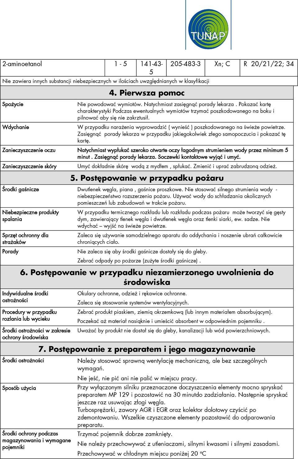 Pokazać kartę charakterystyki Podczas ewentualnych wymiotów trzymać poszkodowanego na boku i pilnować aby się nie zakrztusił.