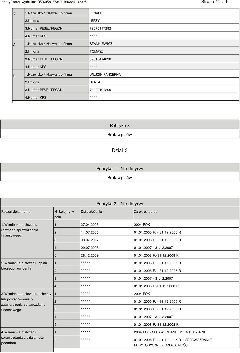 Numer PESEL/REGON 73090101209 Rubryka 3 Dział 3 Rubryka 1 - Nie dotyczy Rubryka 2 - Nie dotyczy Rodzaj dokumentu Nr kolejny w polu Data złożenia Za okres od do 1.