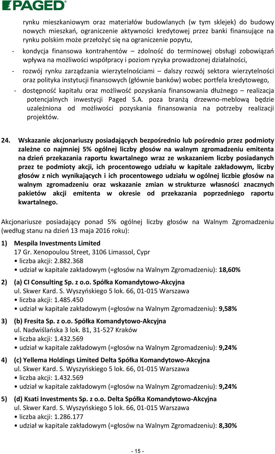 wierzytelnościami dalszy rozwój sektora wierzytelności oraz polityka instytucji finansowych (głównie banków) wobec portfela kredytowego, - dostępność kapitału oraz możliwość pozyskania finansowania