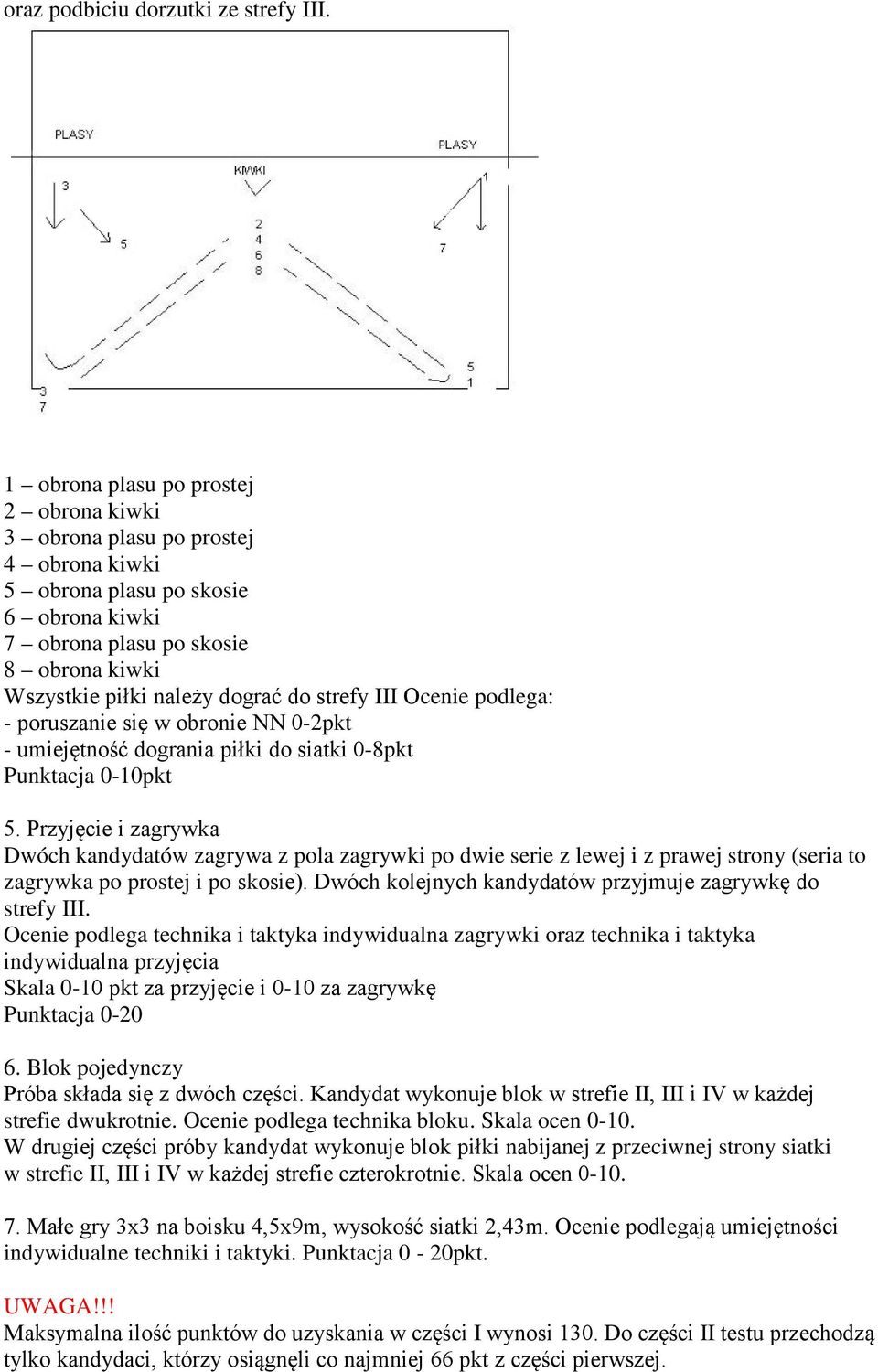 strefy III Ocenie podlega: - poruszanie się w obronie NN 0-2pkt - umiejętność dogrania piłki do siatki 0-8pkt Punktacja 0-10pkt 5.