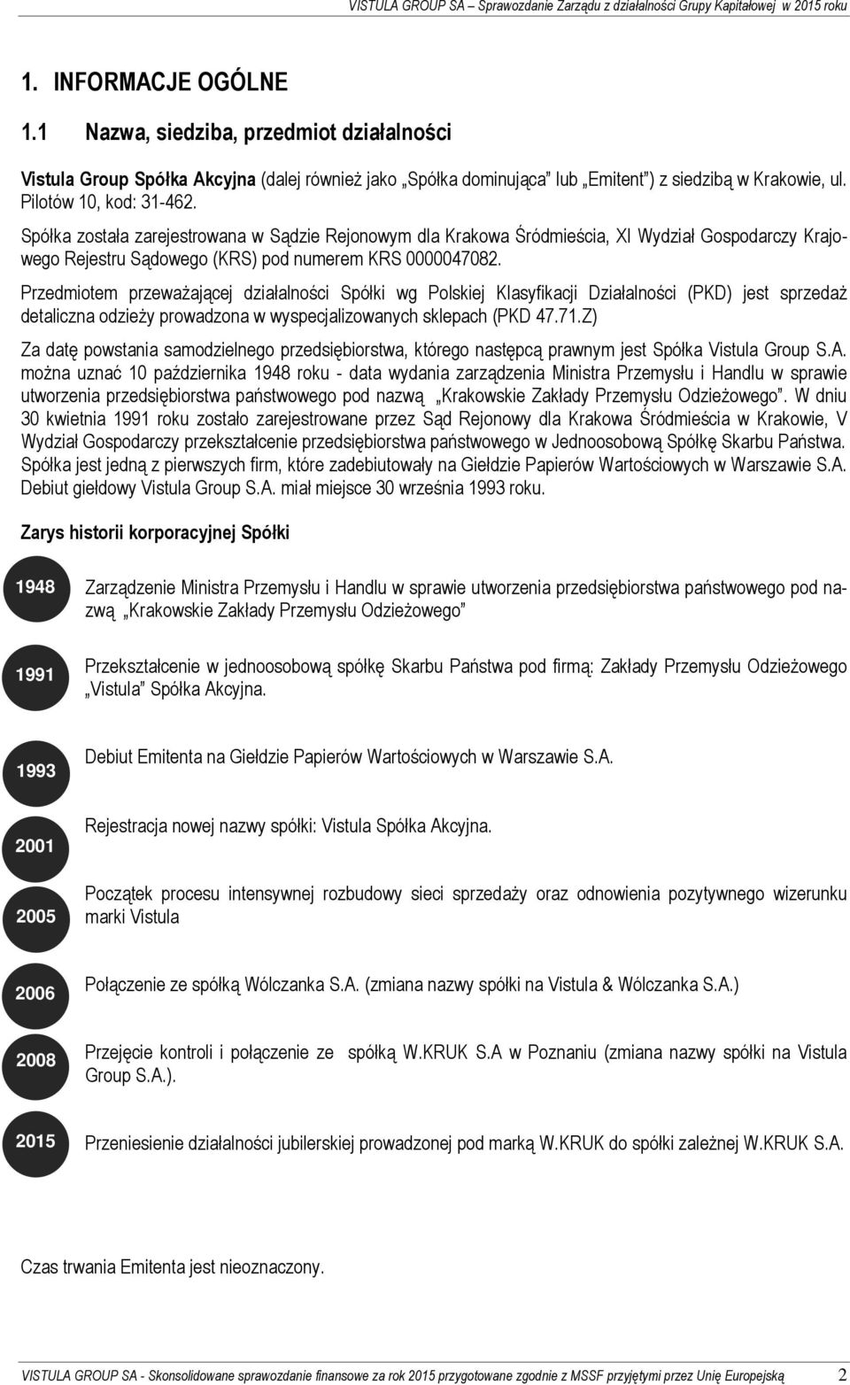 Spółka została zarejestrowana w Sądzie Rejonowym dla Krakowa Śródmieścia, XI Wydział Gospodarczy Krajowego Rejestru Sądowego (KRS) pod numerem KRS 0000047082.