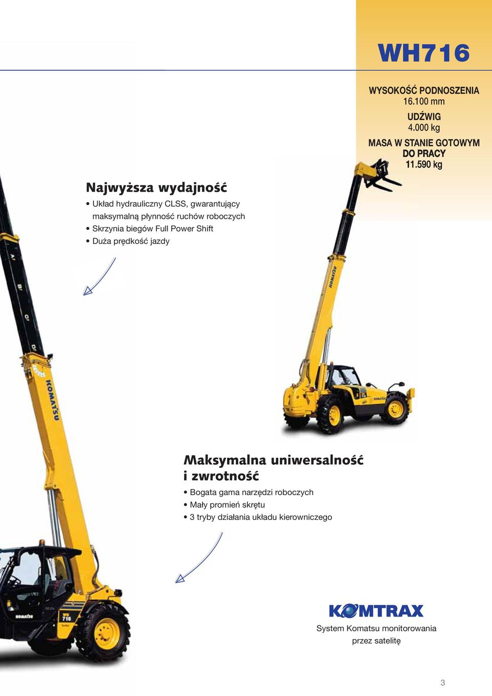 płynność ruchów roboczych Skrzynia biegów Full Power Shift Duża prędkość jazdy Maksymalna