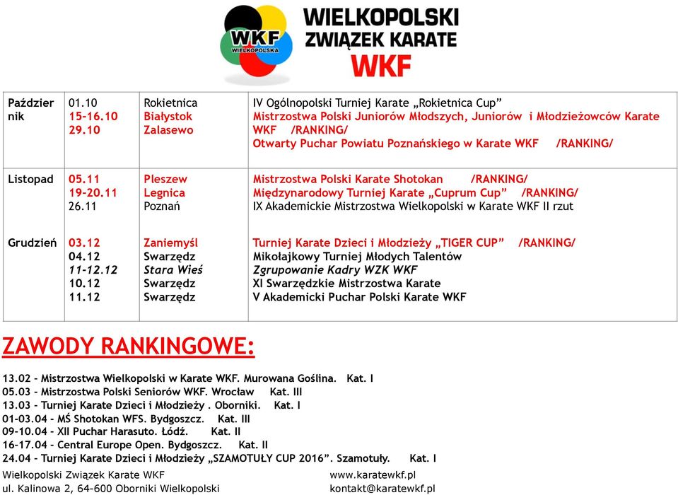 Karate WKF /RANKING/ Listopad 05.11 19-20.11 26.