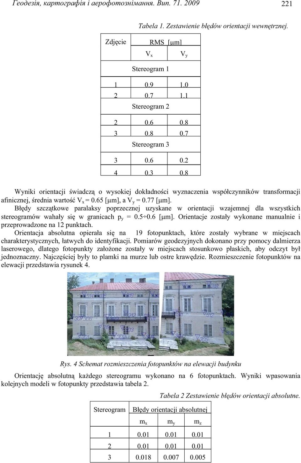 B dy szcz tkowe paralaksy poprzecznej uzyskane w orientacji wzajemnej dla wszystkich stereogramów waha y si w granicach p y = 0.5 0.6 [ m].