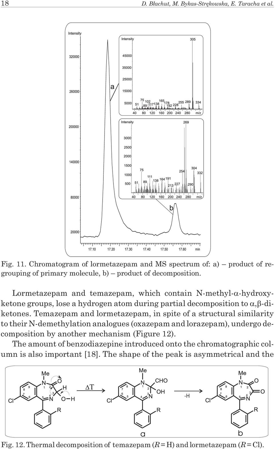 Lormetazepam and temazepam, which contain N-methyl- -hydroxyketone groups, lose a hydrogen atom during partial decomposition to, -diketones.