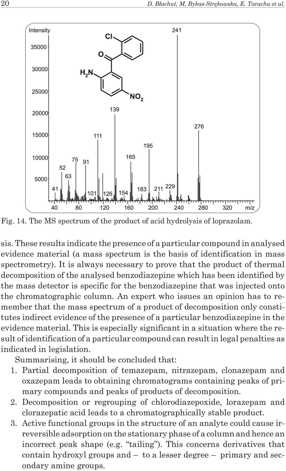 It is always necessary to prove that the product of thermal decomposition of the analysed benzodiazepine which has been identified by the mass detector is specific for the benzodiazepine that was