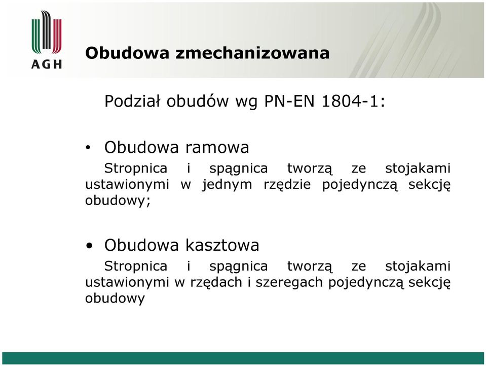 pojedynczą sekcję obudowy; Obudowa kasztowa Stropnica i spągnica