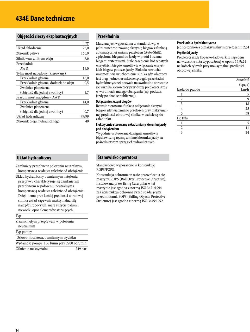 (objętość dla jednej zwolnicy) 0,7 Układ hydrauliczny 79/99 Zbiornik oleju hydraulicznego 40 Przekładnia Maszyna jest wyposażona w standardową, w pełni synchronizowaną skrzynię biegów z funkcją