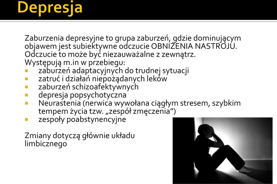 in w przebiegu: zaburzeń adaptacyjnych do trudnej sytuacji zatruć i działań niepożądanych leków zaburzeń