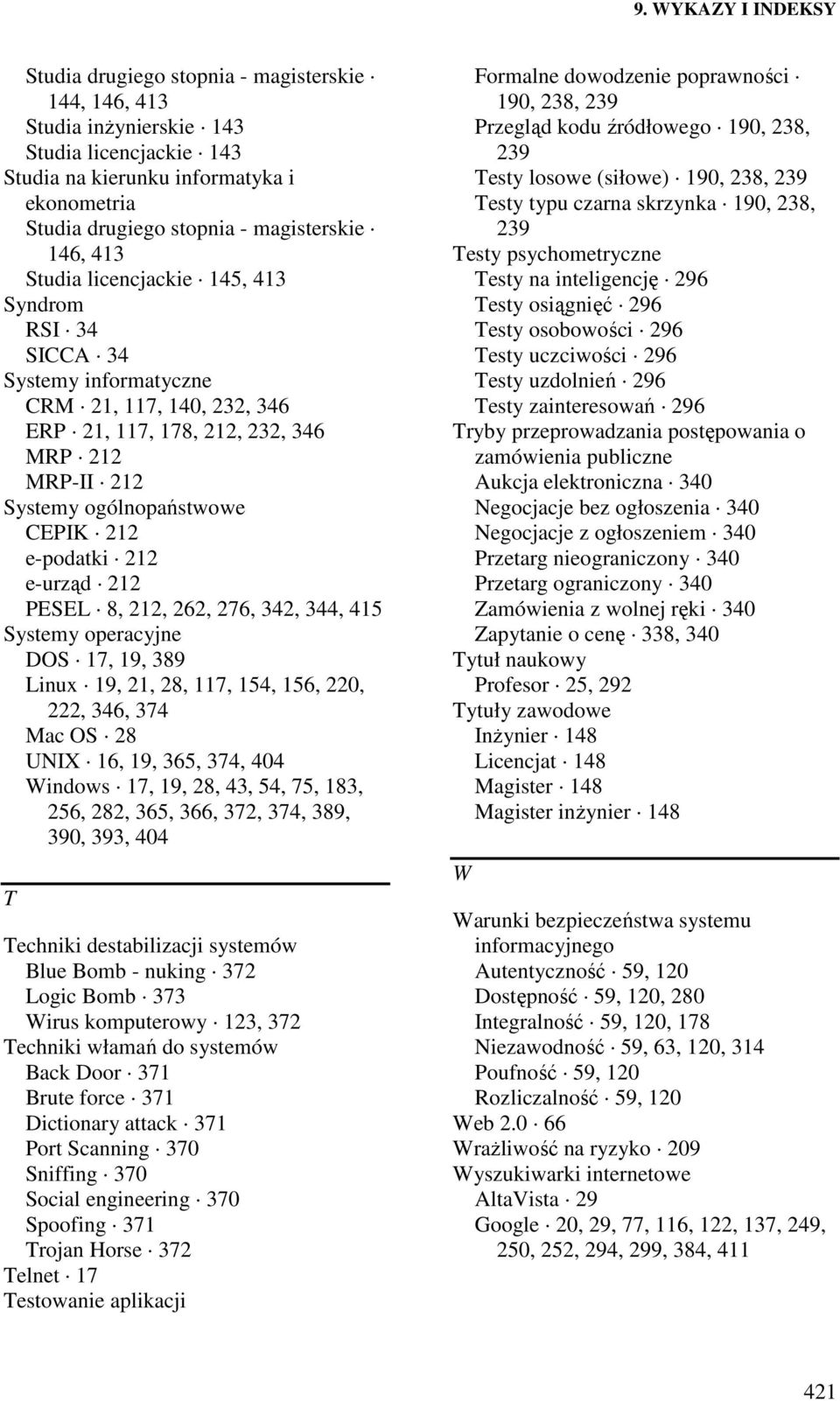 212 e-urząd 212 PESEL 8, 212, 262, 276, 342, 344, 415 Systemy operacyjne DOS 17, 19, 389 Linux 19, 21, 28, 117, 154, 156, 220, 222, 346, 374 Mac OS 28 UNIX 16, 19, 365, 374, 404 Windows 17, 19, 28,