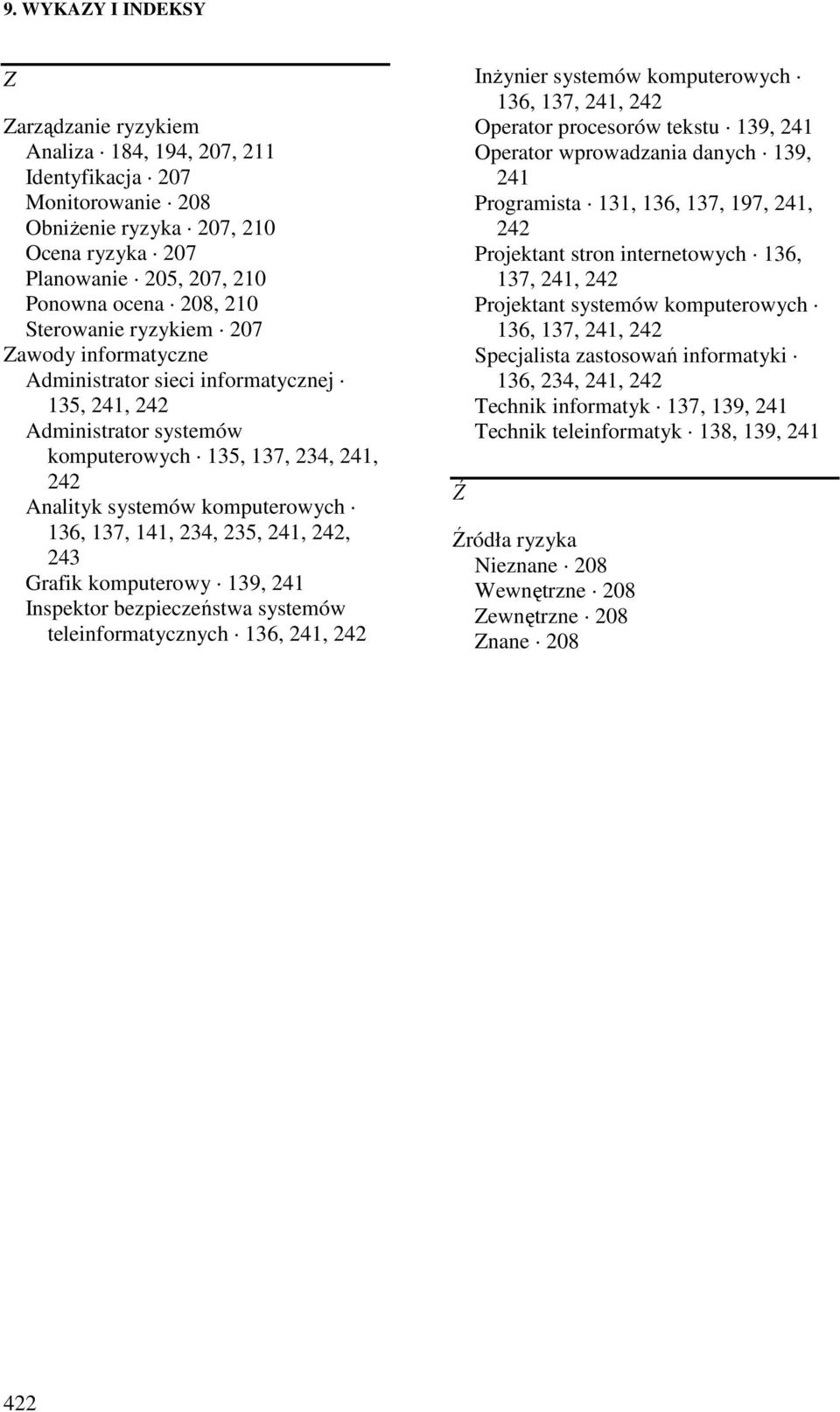 242, Grafik komputerowy 139, 241 Inspektor bezpieczeństwa systemów teleinformatycznych 136, 241, 242 Ź InŜynier systemów komputerowych 136, 137, 241, 242 Operator procesorów tekstu 139, 241 Operator