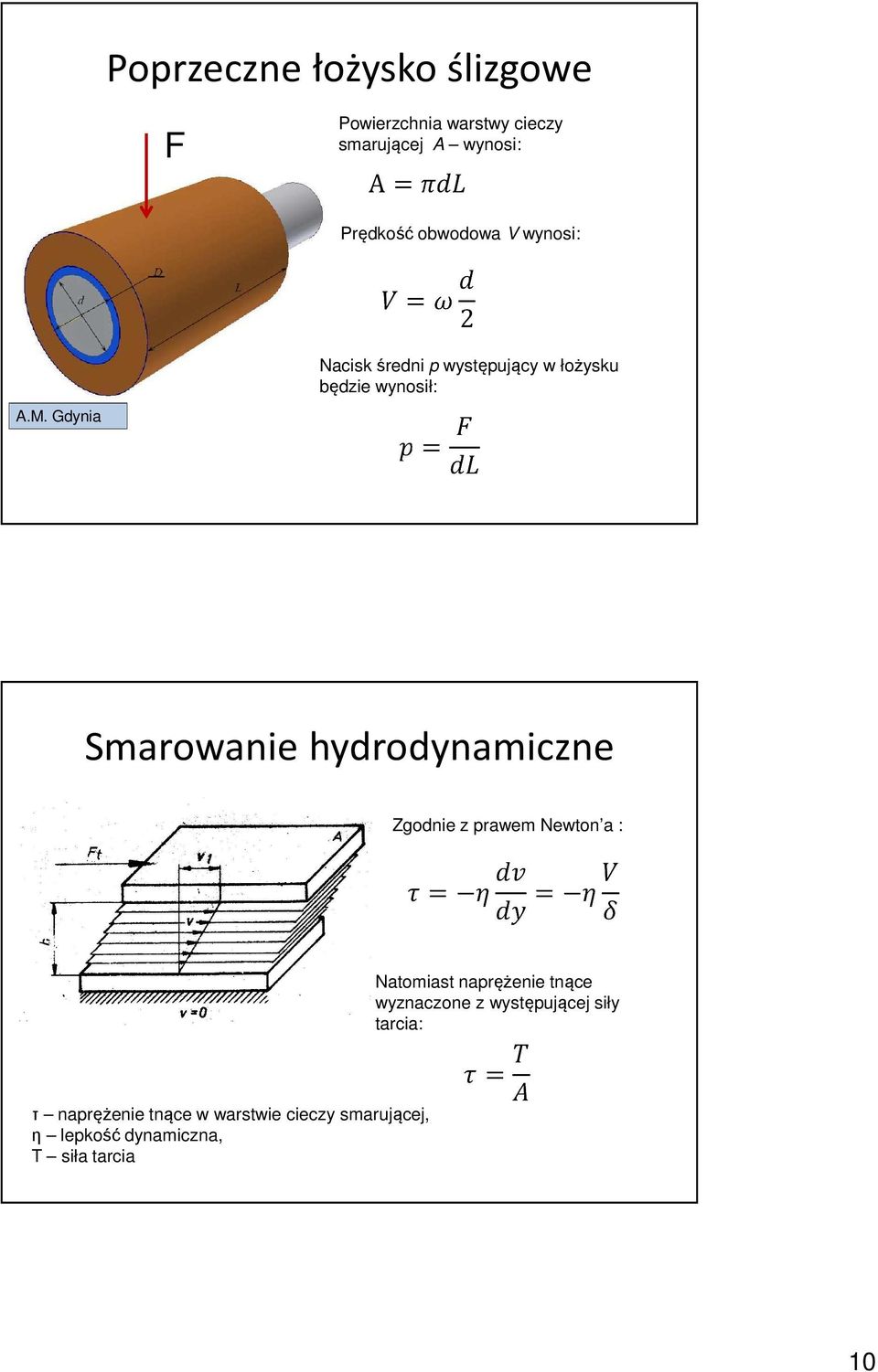 Gdynia Nacisk średni p występujący w łożysku będzie wynosił: Smarowanie hydrodynamiczne Zgodnie