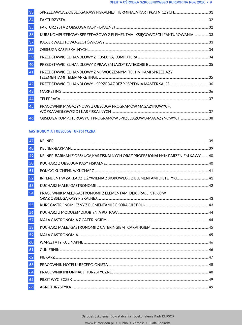 ..34 40 PRZEDSTAWICIEL HANDLOWY Z PRAWEM JAZDY KATEGORII B...35 41 PRZEDSTAWICIEL HANDLOWY Z NOWOCZESNYMI TECHNIKAMI SPRZEDAŻY I ELEMENTAMI TELEMARKETINGU.