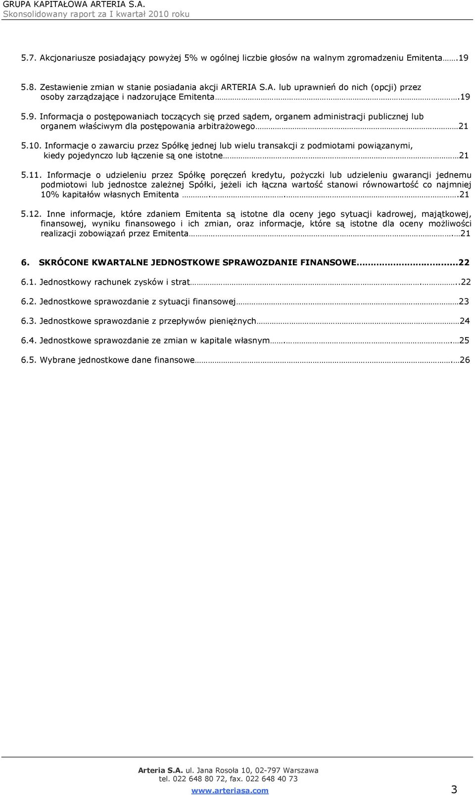 Informacje o zawarciu przez Spółkę jednej lub wielu transakcji z podmiotami powiązanymi, kiedy pojedynczo lub łączenie są one istotne 21 5.11.