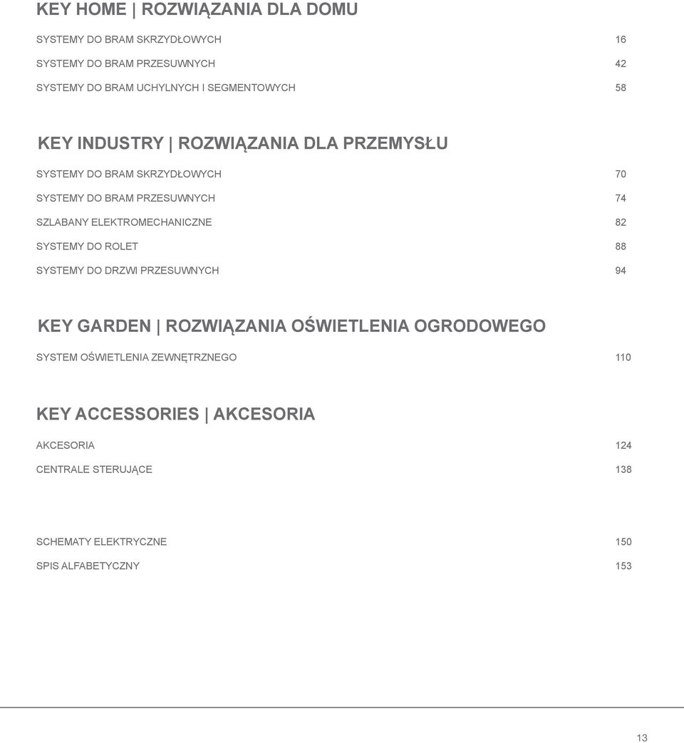 ELEKTROMECHANICZNE 82 SYSTEMY DO ROLET 88 SYSTEMY DO DRZWI PRZESUWNYCH 94 KEY GARDEN ROZWIĄZANIA OŚWIETLENIA OGRODOWEGO SYSTEM