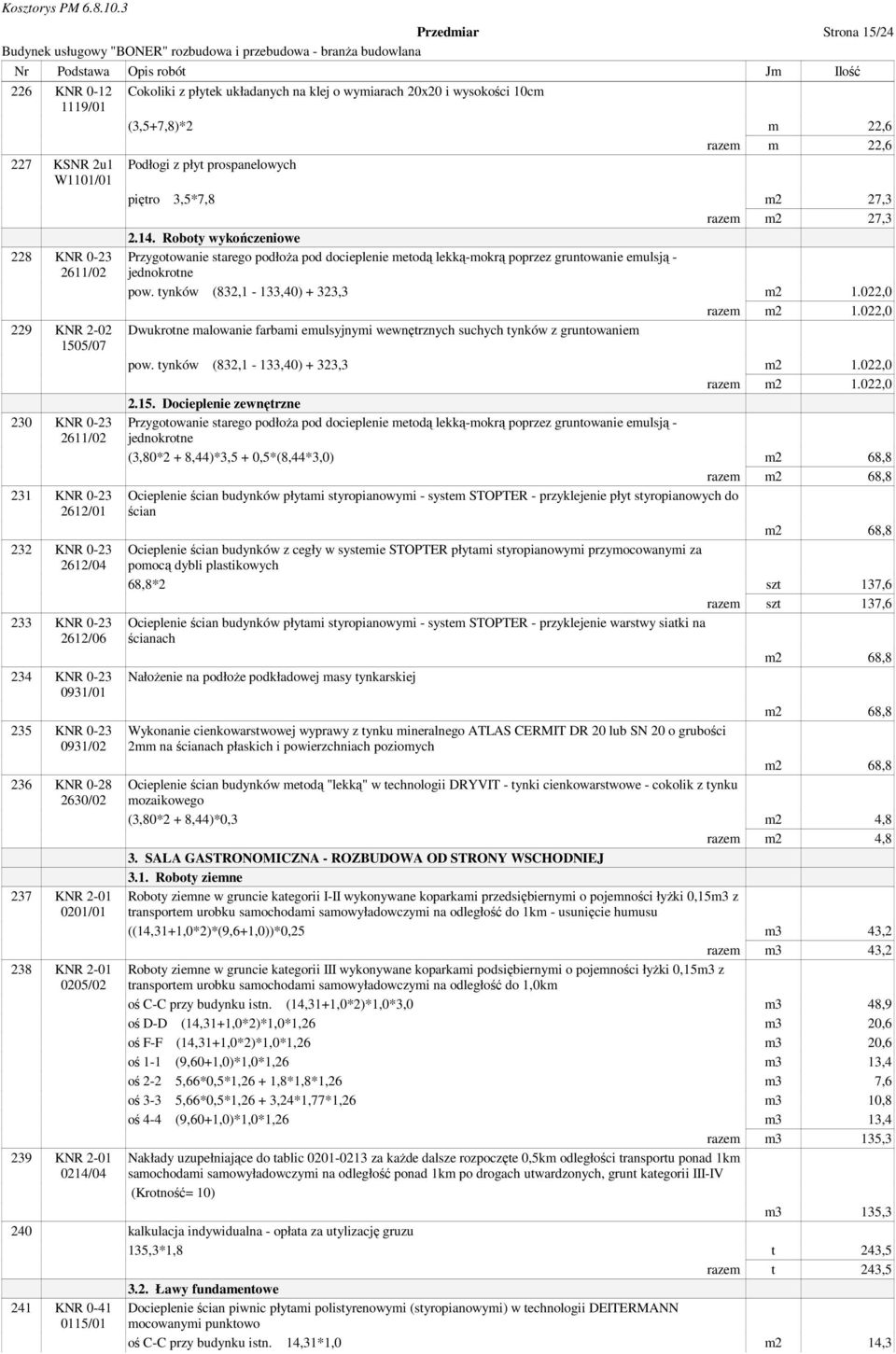 (3,5+7,8)*2 m 22,6 razem m 22,6 Podłogi z płyt prospanelowych piętro 3,5*7,8 m2 27,3 razem m2 27,3 2.14.