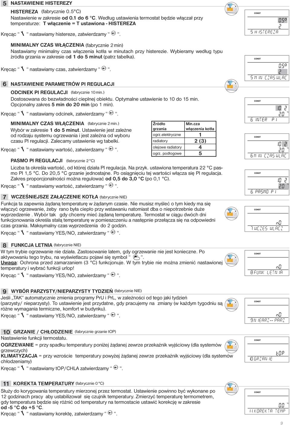 HISTEREZA MINIMALNY CZAS WŁĄCZENIA (fabrycznie 2 min) Nastawiamy minimalny czas włączenia kotła w minutach przy histerezie.