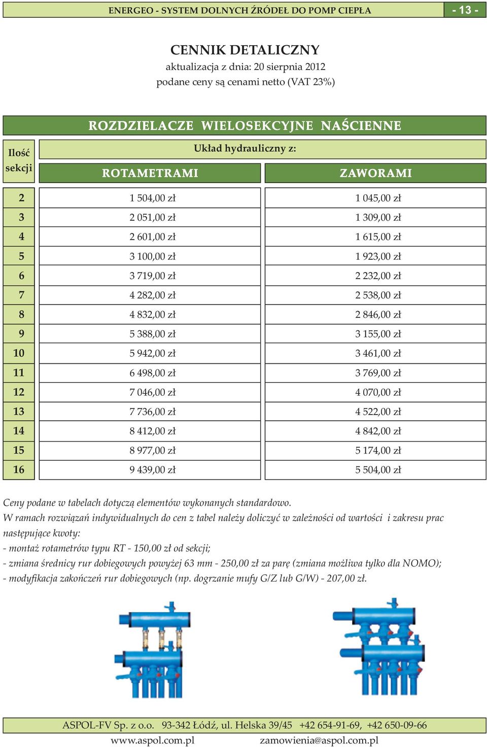 923,00 z³ 2 232,00 z³ 2 538,00 z³ 2 846,00 z³ 3 155,00 z³ 3 461,00 z³ 3 769,00 z³ 4 070,00 z³ 4 522,00 z³ 4 842,00 z³ 5 174,00 z³ 5 504,00 z³ Ceny podane w tabelach dotycz¹ elementów wykonanych