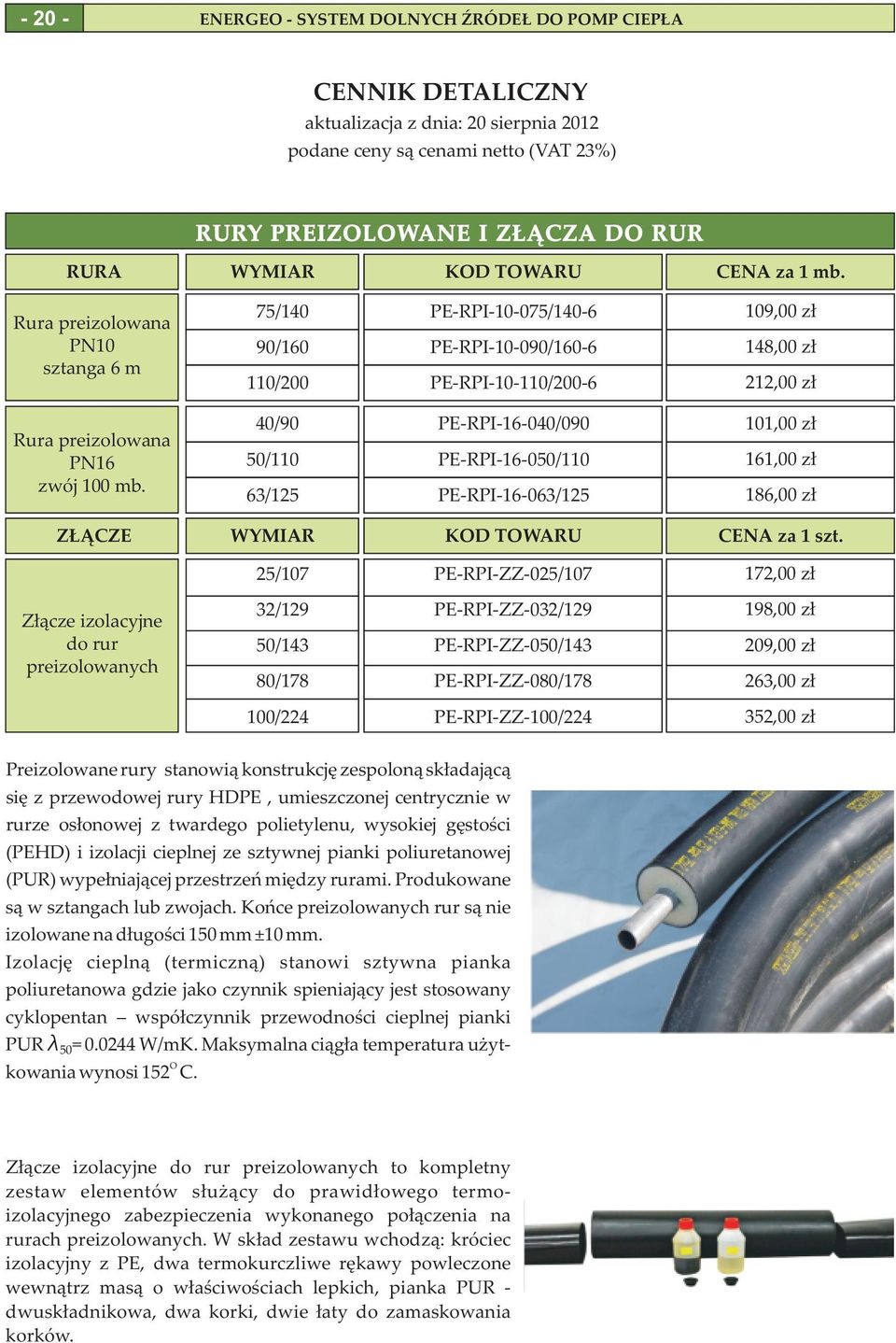 40/90 50/110 63/125 PERPI16040/090 PERPI16050/110 PERPI16063/125 101,00 z³ 161,00 z³ 186,00 z³ Z CZE WYMIAR KOD TOWARU CENA za 1 szt.