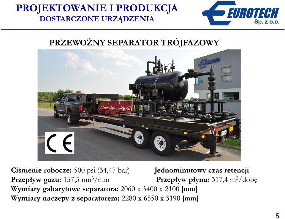 gazu: 157,3 nm 3 /min Przepływ płynu: 317,4 m 3 /dobę Wymiary gabarytowe